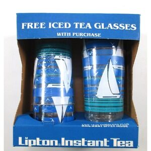 Vintage Lipton Iced Tea Sailboat Themed Tumblers in New in Box, 16 oz Set of 4